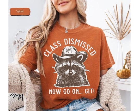 [Sale up to 50%]Comfort Colors Last Day of School Teacher Shirt, Teacher Summer, Funny Cowboy Racoon Teacher Shirt