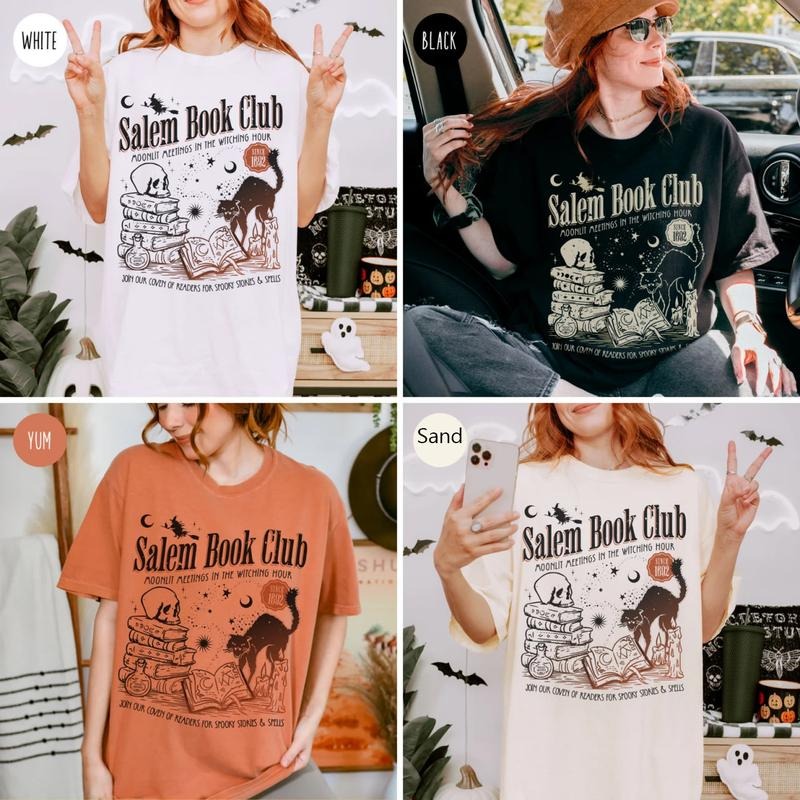 Salem Book Club Black Cat T-Shirt, Witches Salem Book Club Sweatshirt, Halloween Black Cat Salem Tee Shirt, Gift For Bookworm