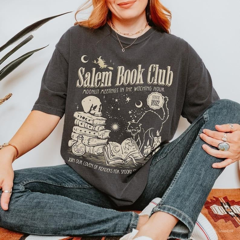 Salem Book Club Shirt for Spooky Reader Funny Book Lover Halloween Tee Salem Witches Spooky Season Shirt