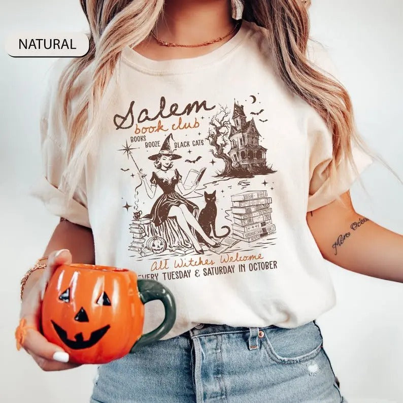 Salem Book Club Shirt, Bookish Halloween Shirt, Spooky Reader Shirt, Funny Book Lover, Salem Witches Shirt, Spooky Season Thriller Reader Top Womenswear