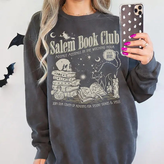 Salem Book Club Sweatshirt, Spooky Reader Shirt, Book Lover Halloween Tee, Salem Witches Sweatshirt, Spooky Season Shirt for Bookworm, Vintage Salem Book Club Sweatshirt, Halloween Witchy Shirt