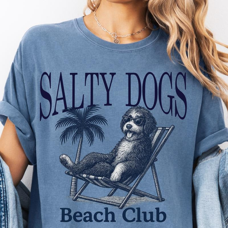 Salty Dogs Beach Club Bernedoodle Shirt ~ Unisex Apparel Relaxed Fit Printed In The USA Clothing Womenswear Casual Comfort Cotton Top Athletic Boho Chic