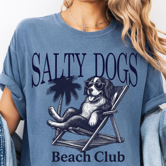 Salty Dogs Beach Club Bernese Shirt ~ Unisex Apparel Relaxed Fit Printed In The USA Clothing Womenswear Casual Comfort Cotton Top Athletic Boho Chic