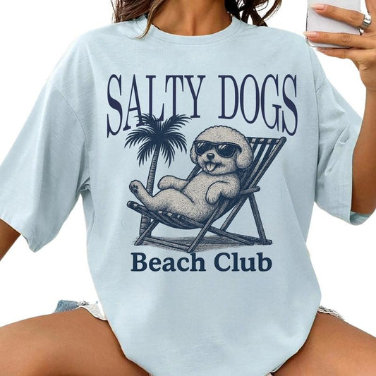 Salty Dogs Beach Club Bichon Shirt ~ Unisex Apparel Relaxed Fit Printed In The USA Clothing Womenswear Casual Comfort Cotton Top Athletic Boho Chic
