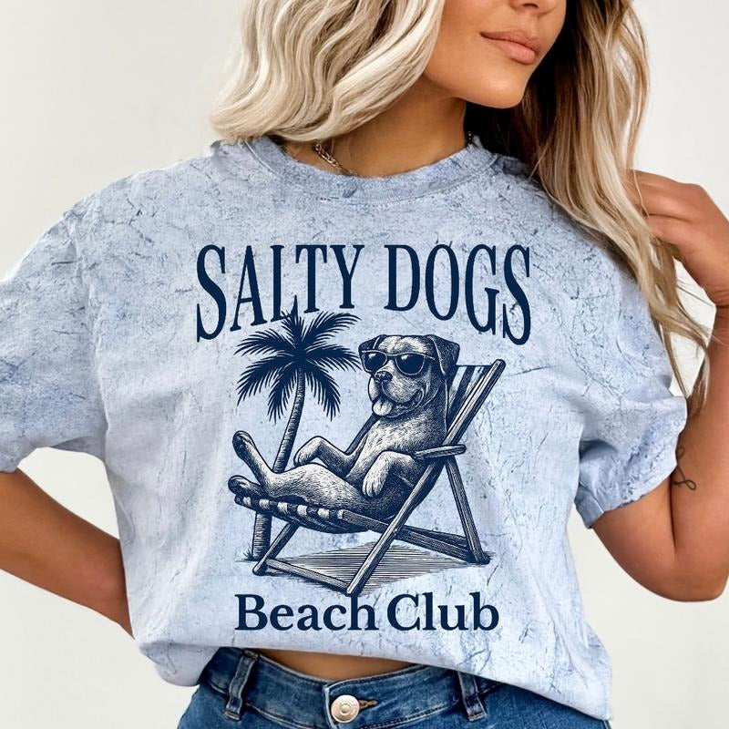 Salty Dogs Beach Club Boxer Shirt ~ Unisex Apparel Relaxed Fit Printed In The USA Clothing Womenswear Casual Comfort Cotton Top Athletic Boho Chic