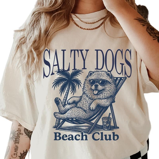 Salty Dogs Beach Club Chow Chow Shirt ~ Unisex Apparel Relaxed Fit Printed In The USA Clothing Womenswear Casual Comfort Cotton Top Athletic Boho Chic