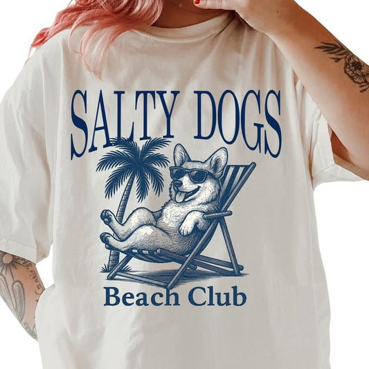 Salty Dogs Beach Club Corgi Shirt ~ Unisex Apparel Relaxed Fit Printed In The USA Clothing Womenswear Casual Comfort Cotton Top Athletic Boho Chic