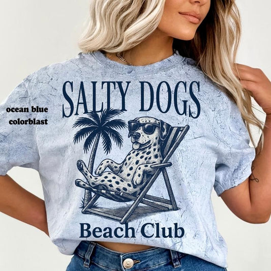 Salty Dogs Beach Club Dalmatian Shirt ~ Unisex Apparel Relaxed Fit Printed In The USA Clothing Womenswear Casual Comfort Cotton Top Athletic Boho Chic