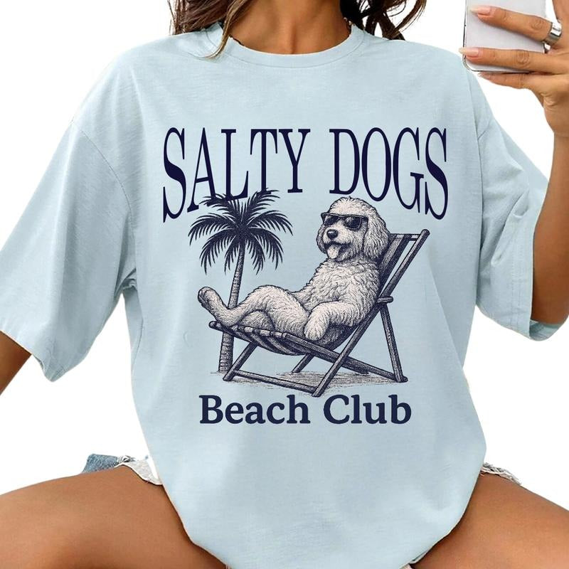 Salty Dogs Beach Club Doodle Shirt ~ Unisex Apparel Relaxed Fit Printed In The USA Clothing Womenswear Casual Comfort Cotton Top Athletic Boho Chic