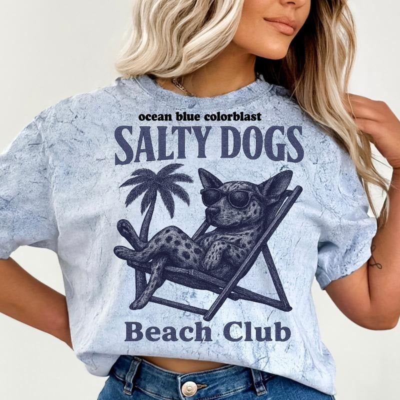 Salty Dogs Beach Club Leopard Catahoula Shirt ~ Unisex Apparel Relaxed Fit Printed In The USA Clothing Womenswear Casual Comfort Cotton Top Athletic Boho Chic