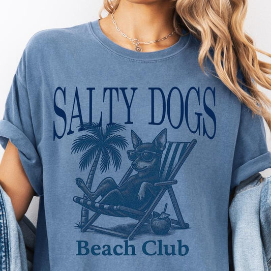 Salty Dogs Beach Club MINI PINCHER Shirt ~ Unisex Apparel Relaxed Fit Printed In The USA Clothing Womenswear Casual Comfort Cotton Top Athletic Boho Chic