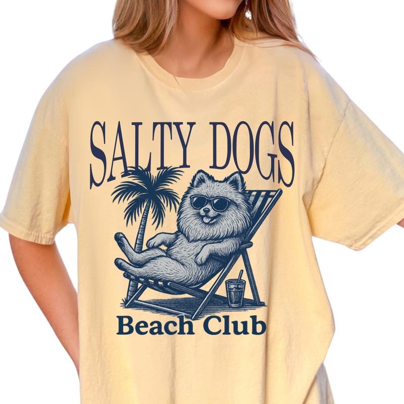 Salty Dogs Beach Club Pomeranian Shirt ~ Unisex Apparel Relaxed Fit Printed In The USA Clothing Womenswear Casual Comfort Cotton Top Athletic Boho Chic