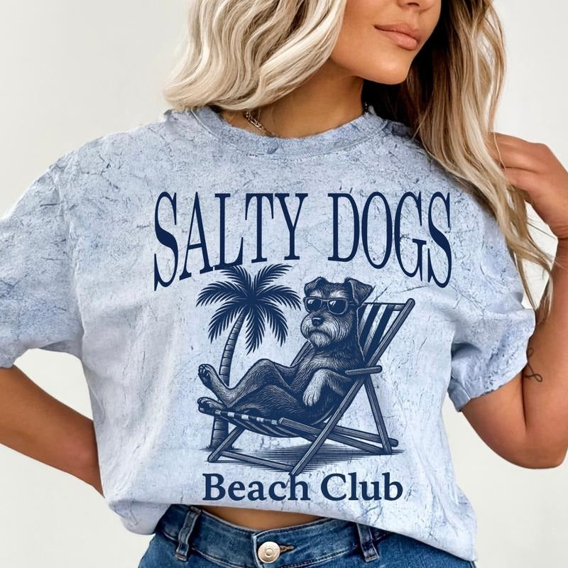 Salty Dogs Beach Club Schnauzer Shirt ~ Unisex Apparel Relaxed Fit Printed In The USA Clothing Womenswear Casual Comfort Cotton Top Athletic Boho Chic