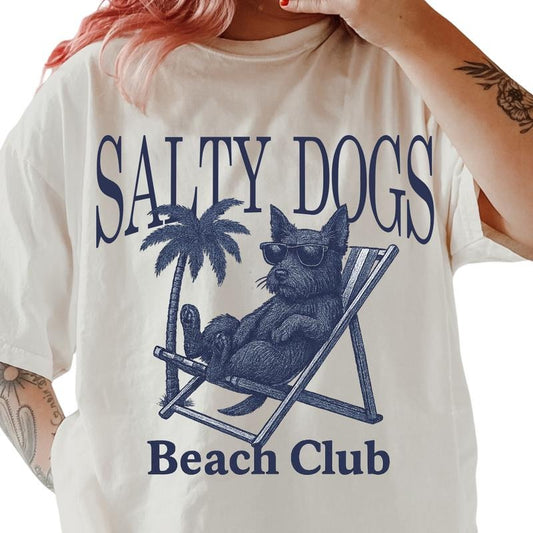 Salty Dogs Beach Club Scottie Shirt ~ Unisex Apparel Relaxed Fit Printed In The USA Clothing Womenswear Casual Comfort Cotton Top Athletic Boho Chic