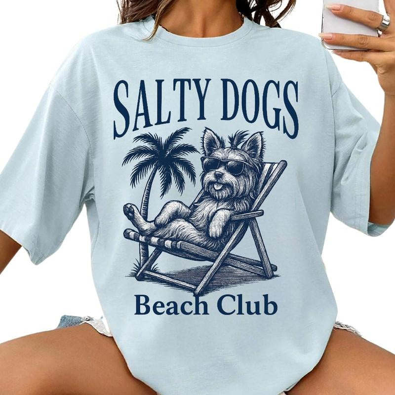 Salty Dogs Beach Club Yorkie Shirt ~ Unisex Apparel Relaxed Fit Printed In The USA Clothing Womenswear Casual Comfort Cotton Top Athletic Boho Chic