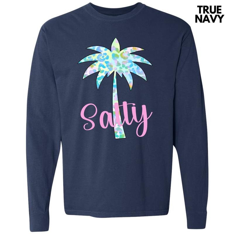 Salty Palm Tree Long Sleeve Comfort Colors T-Shirt 'NLB'