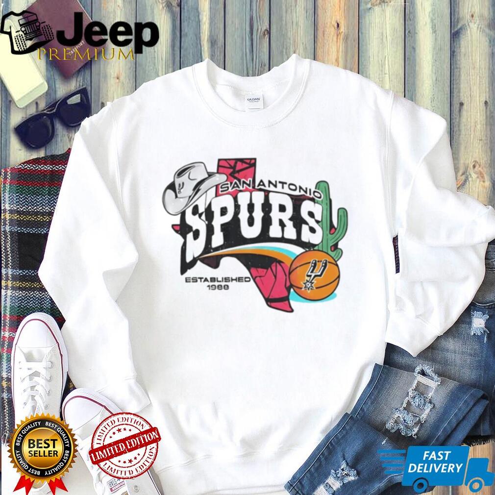 San Antonio Spurs Basketball Established 1988 Vintage Style T Shirt Texas State Map Cactus & Cowboy Hat NBA Fan Apparel