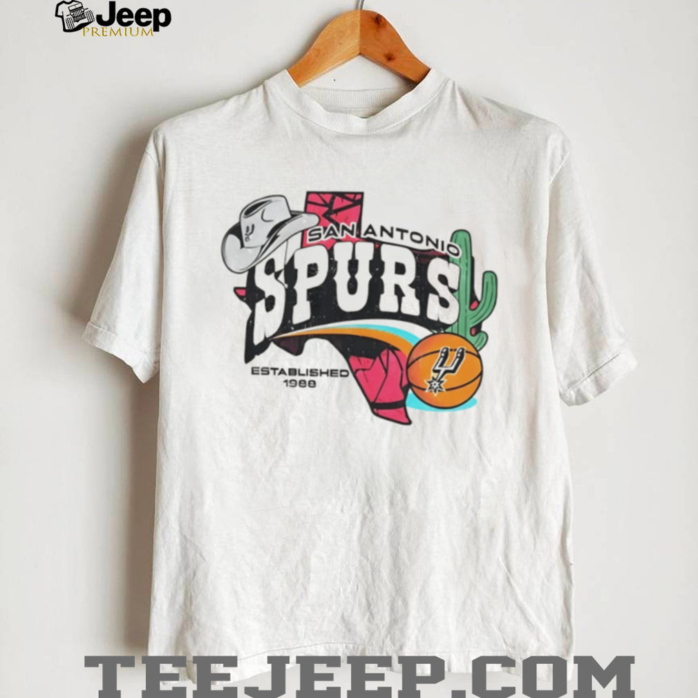 San Antonio Spurs Basketball Established 1988 Vintage Style T Shirt Texas State Map Cactus & Cowboy Hat NBA Fan Apparel