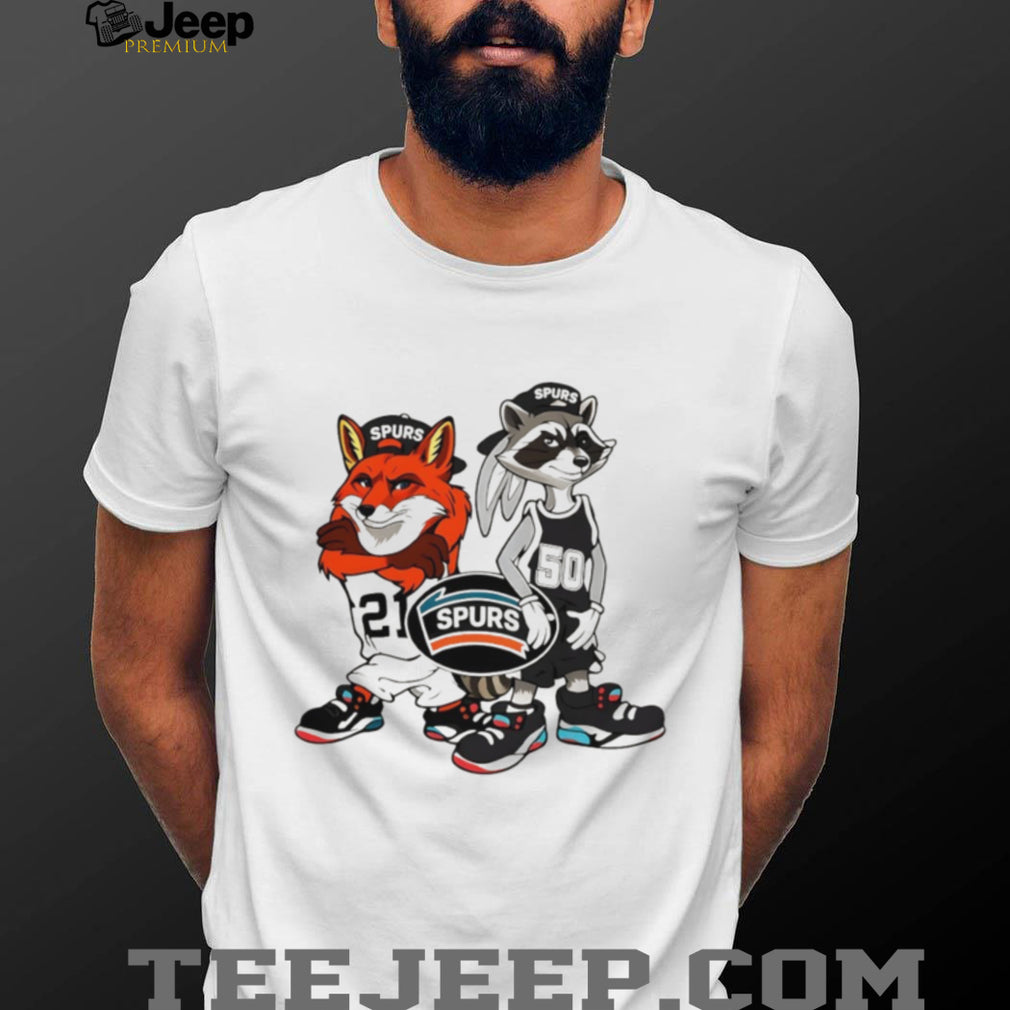 San Antonio Spurs Cartoon Fox and Raccoon Basketball T Shirt