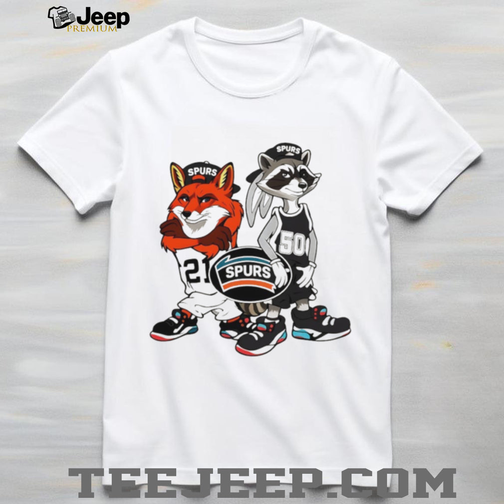 San Antonio Spurs Cartoon Fox and Raccoon Basketball T Shirt