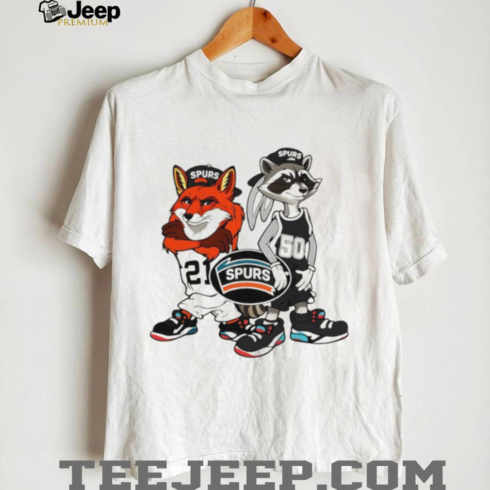 San Antonio Spurs Cartoon Fox and Raccoon Basketball T Shirt
