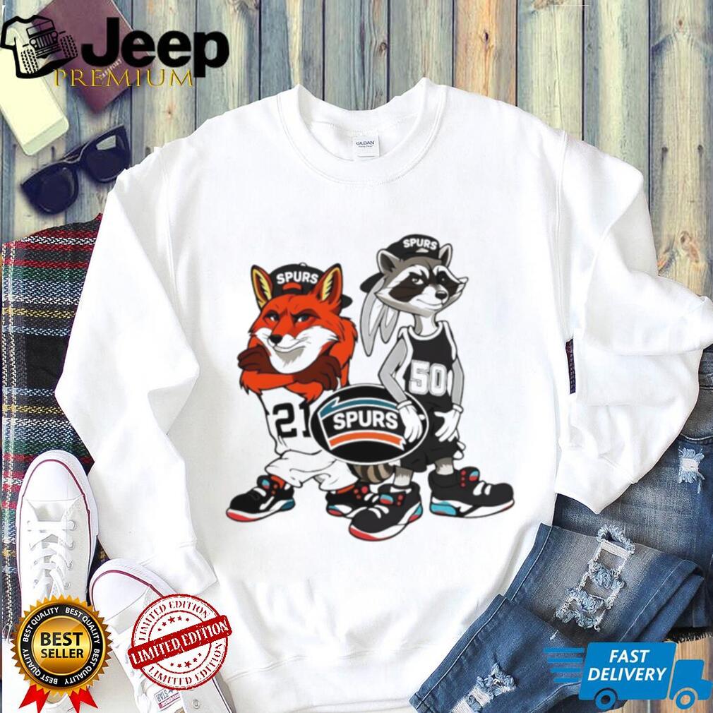 San Antonio Spurs Cartoon Fox and Raccoon Basketball T Shirt