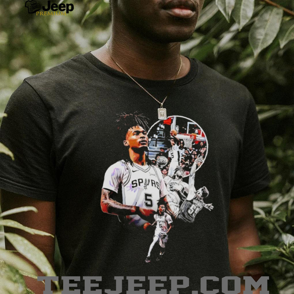 San Antonio Spurs Dejounte Murray Number 5 Action Collage T Shirt
