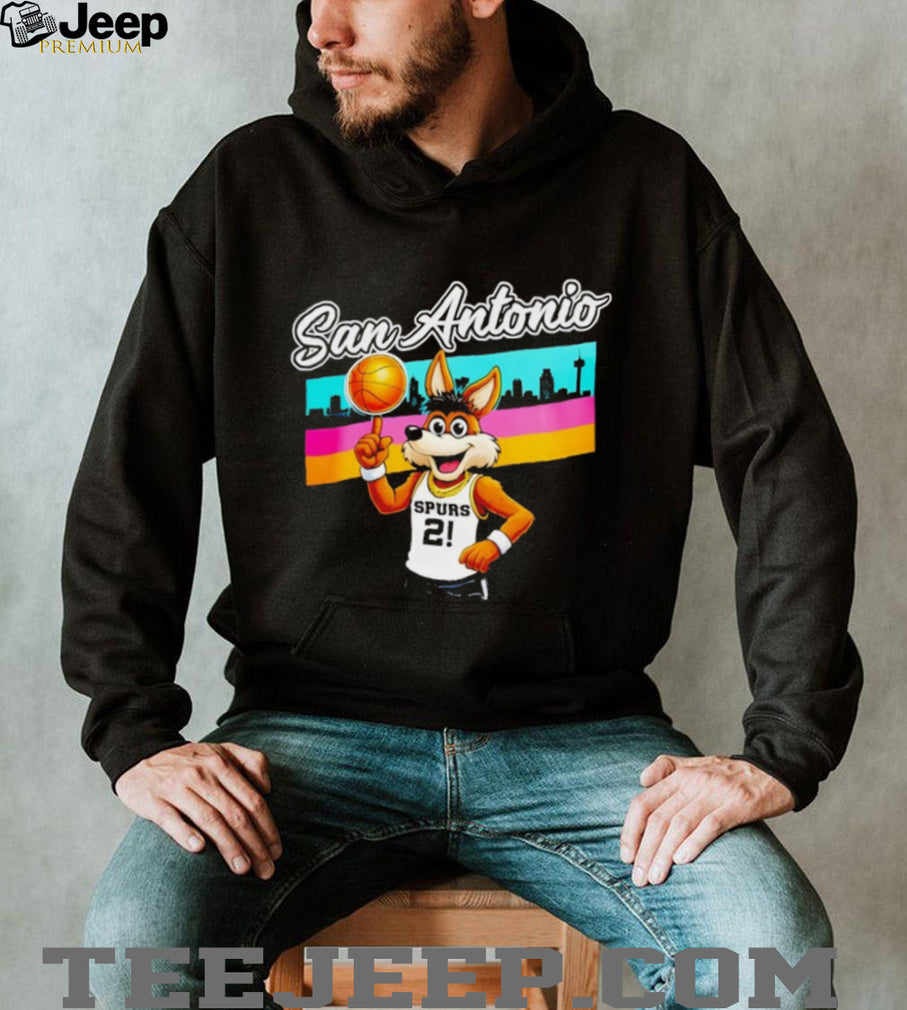 San Antonio Spurs Mascot The Coyote Retro Skyline T Shirt
