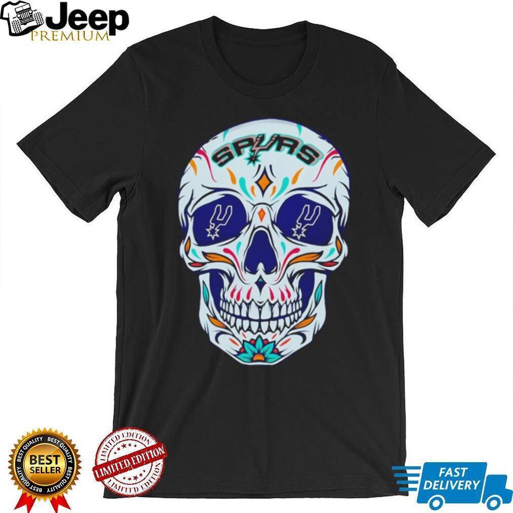 San Antonio Spurs Sugar Skull Day of the Dead Mexican Folk Art Fan T Shirt