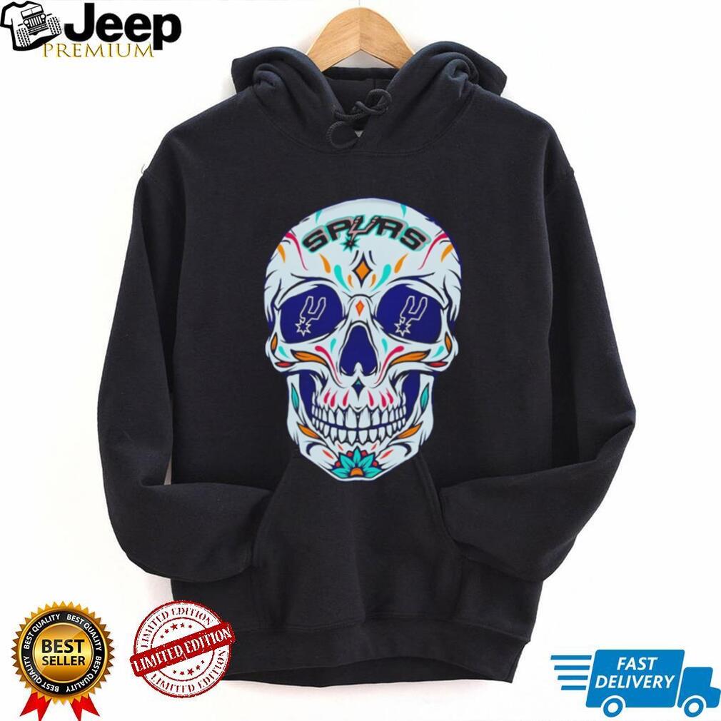 San Antonio Spurs Sugar Skull Day of the Dead Mexican Folk Art Fan T Shirt