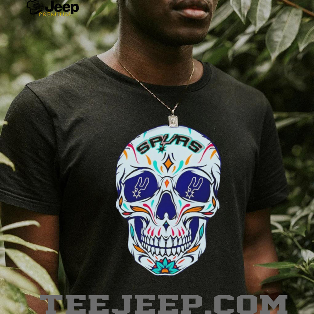 San Antonio Spurs Sugar Skull Day of the Dead Mexican Folk Art Fan T Shirt