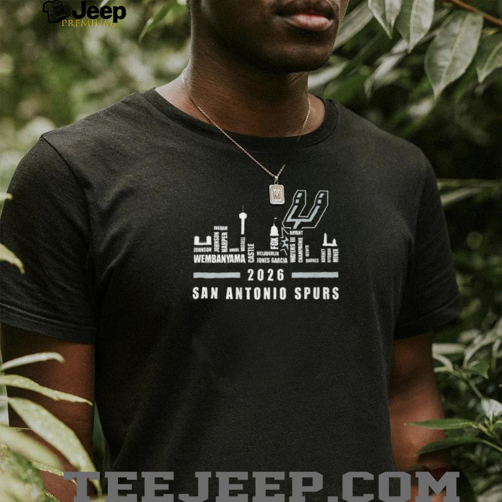 San Antonio Spurs Victor Wembanyama 2026 Roster Names Black White City Skyline T Shirt