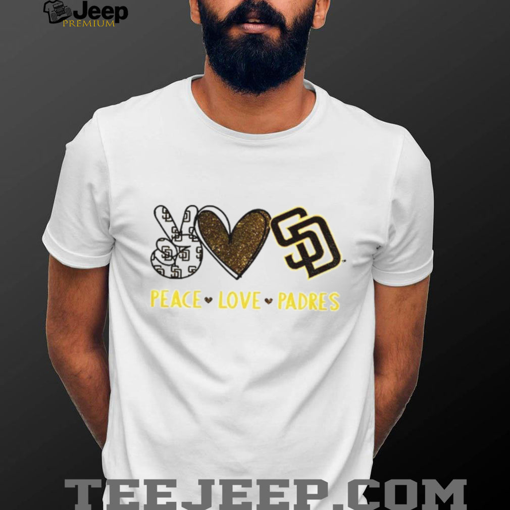 San Diego Padres Peace Love Padres Glitter Logo Baseball T Shirt