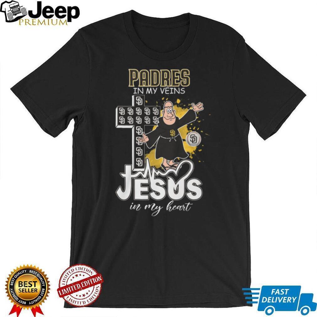 San Diego Padres Religious Fan T Shirt Padres in my Veins Jesus in my Heart Friar Mascot Apparel