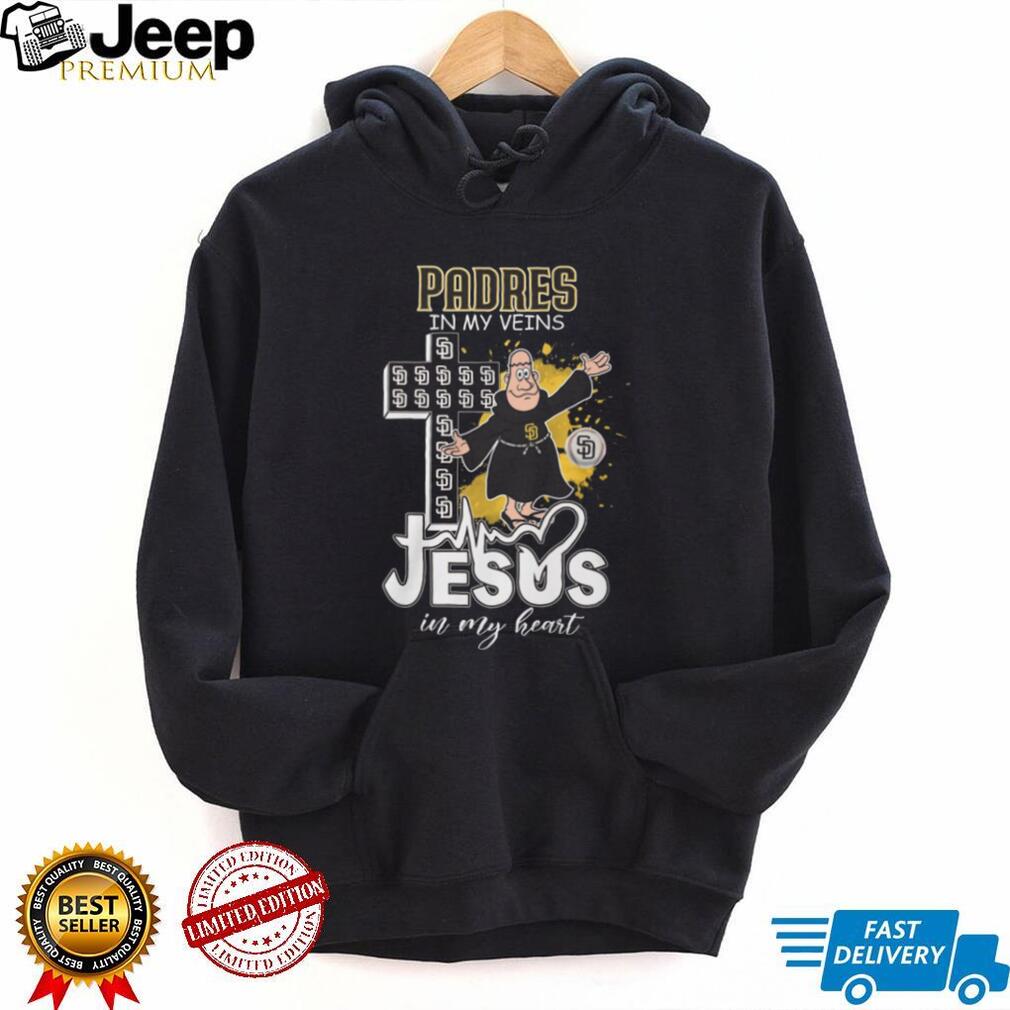 San Diego Padres Religious Fan T Shirt Padres in my Veins Jesus in my Heart Friar Mascot Apparel