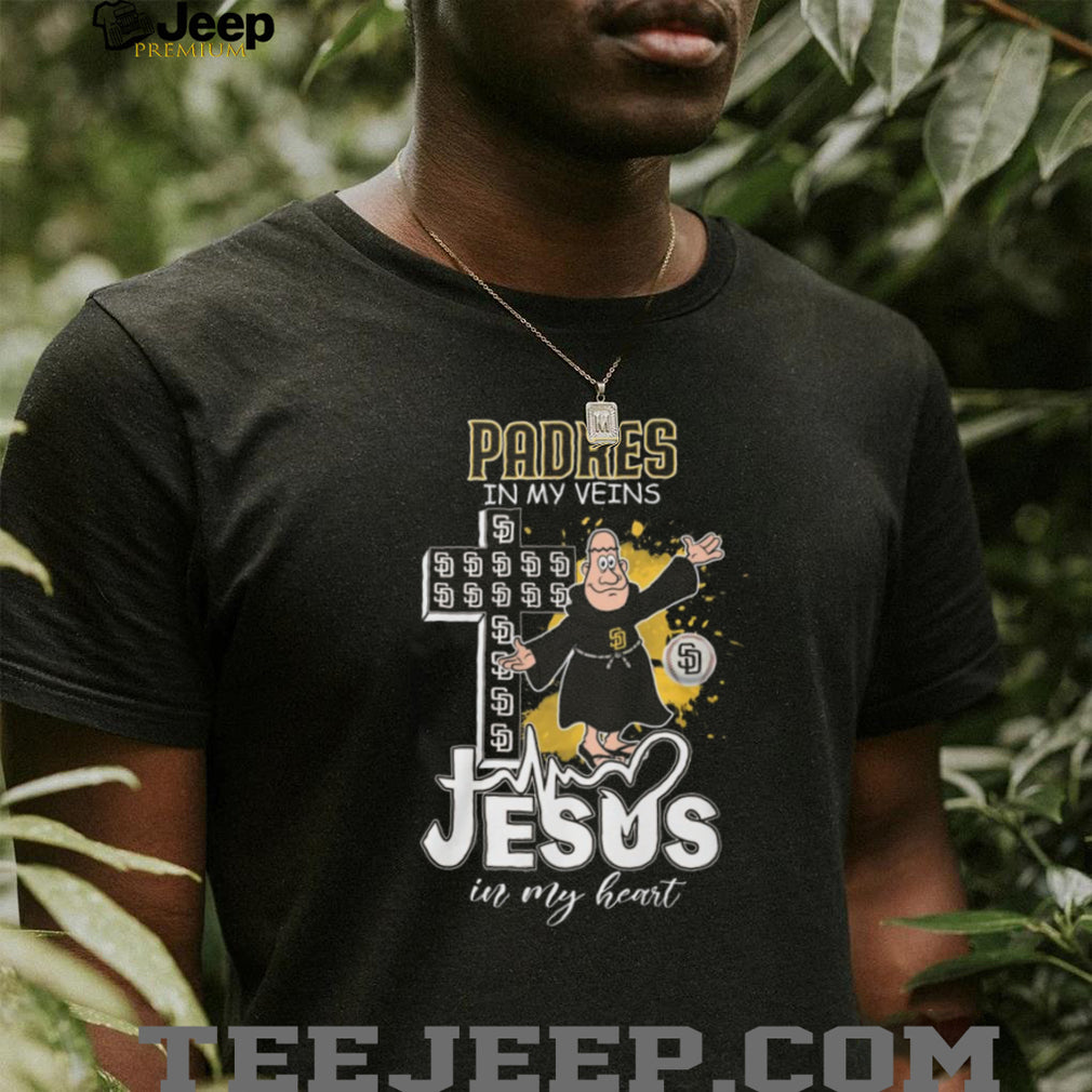 San Diego Padres Religious Fan T Shirt Padres in my Veins Jesus in my Heart Friar Mascot Apparel