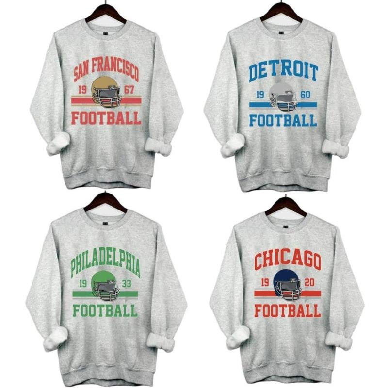 San Francisco Football, Philadelphia Football, Detroit Football, Chicago Vintage Style Crewneck White Sweatshirt, Vintage All Teams Football White Sweatshirt