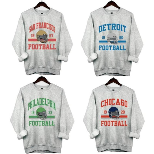 San Francisco Football, Philadelphia Football, Detroit Football, Chicago Vintage Style Crewneck White Sweatshirt, Vintage All Teams Football White Sweatshirt