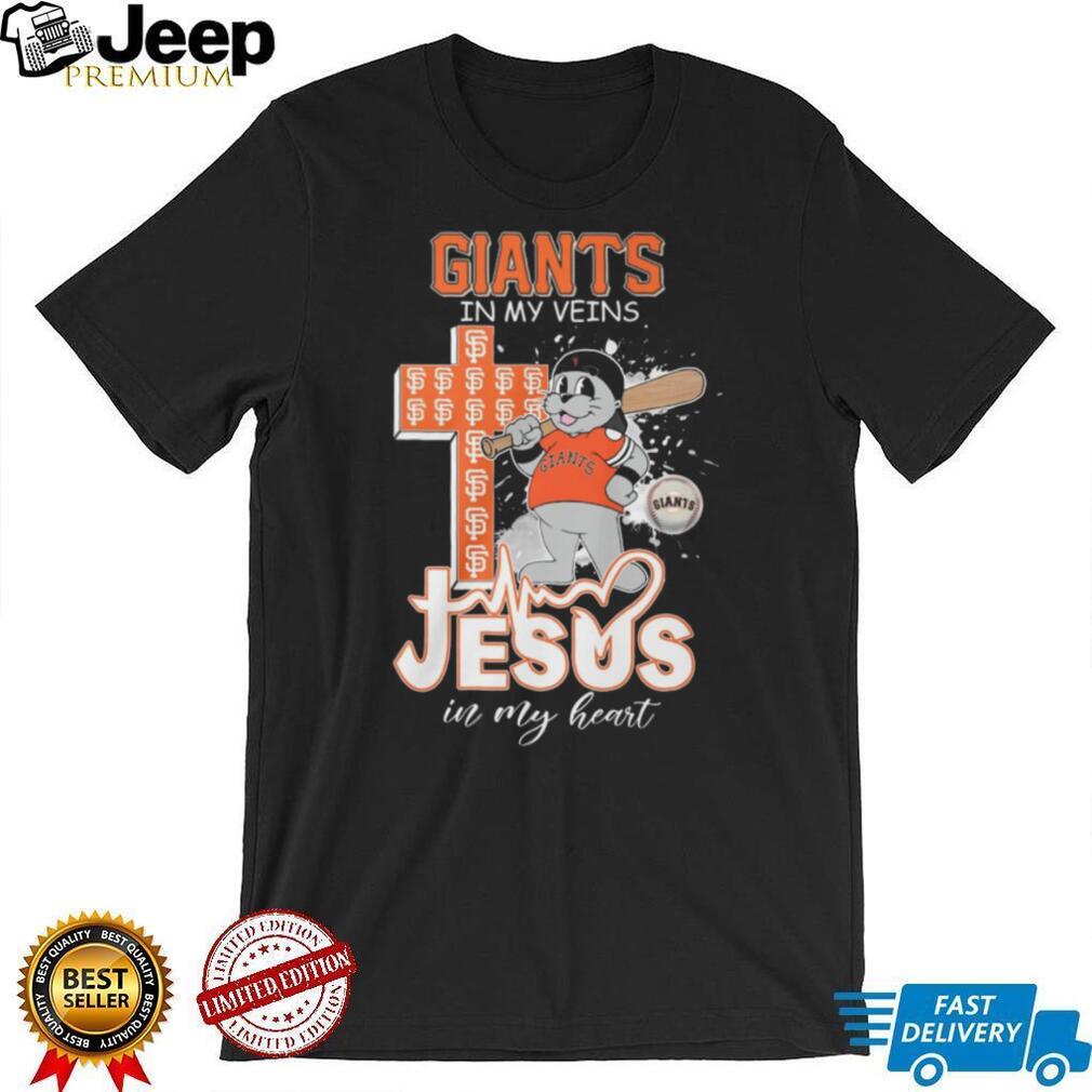 San Francisco Giants Baseball Shirt Lou Seal Mascot Jesus in my Heart Giants in my Veins T Shirt