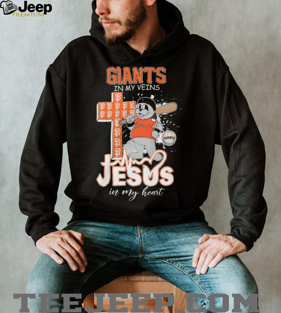 San Francisco Giants Baseball Shirt Lou Seal Mascot Jesus in my Heart Giants in my Veins T Shirt