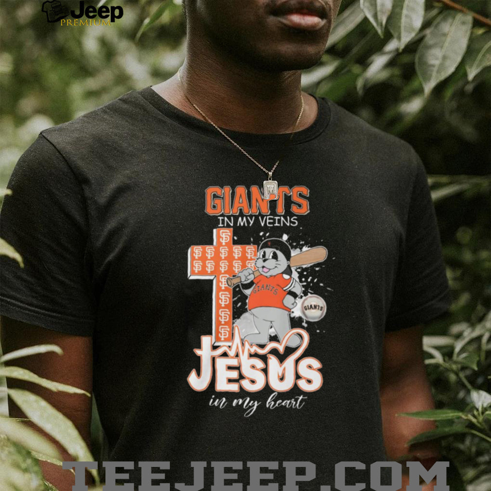 San Francisco Giants Baseball Shirt Lou Seal Mascot Jesus in my Heart Giants in my Veins T Shirt