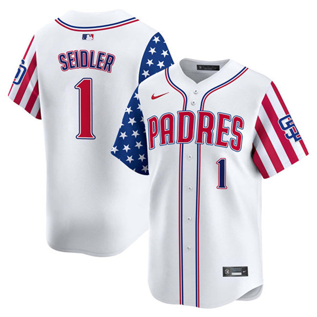 San Diego Padres #1 Peter Seidler White 2025 Independence Day Vapor