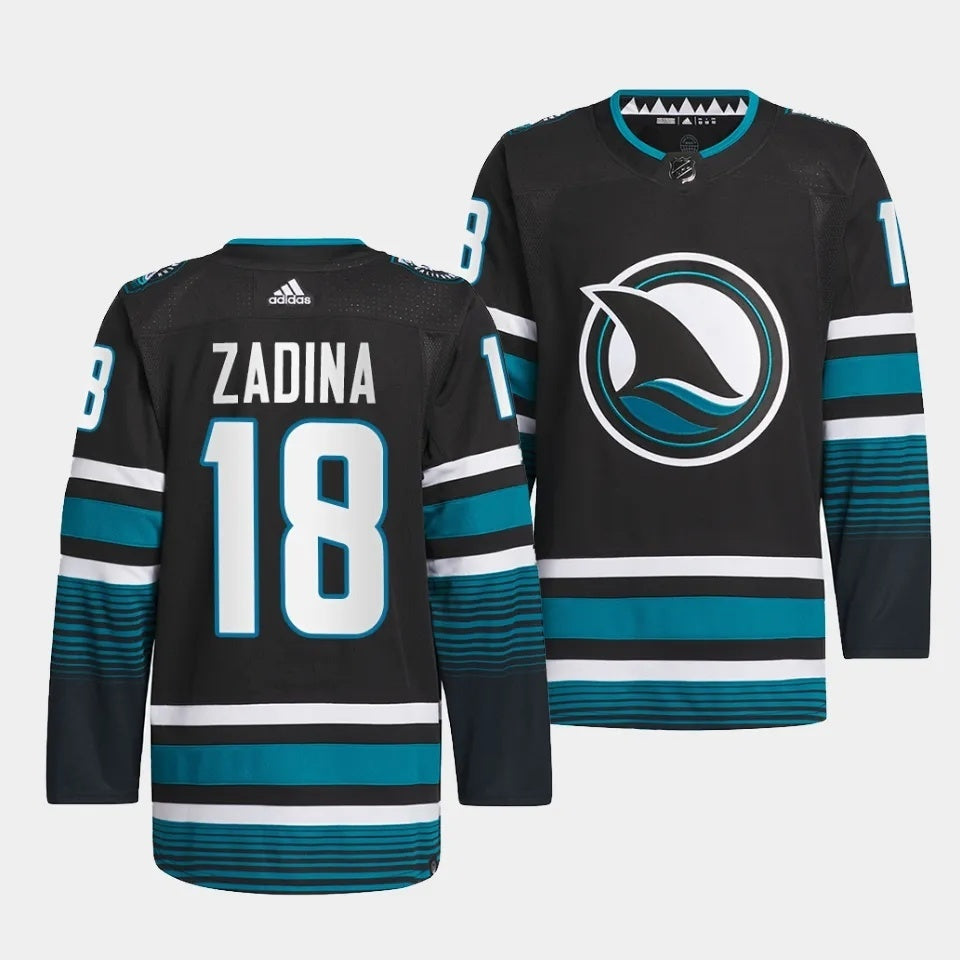 San Jose Sharks #18 Filip Zadina 2023-24 Cali Fin 3rd Alternate Jersey