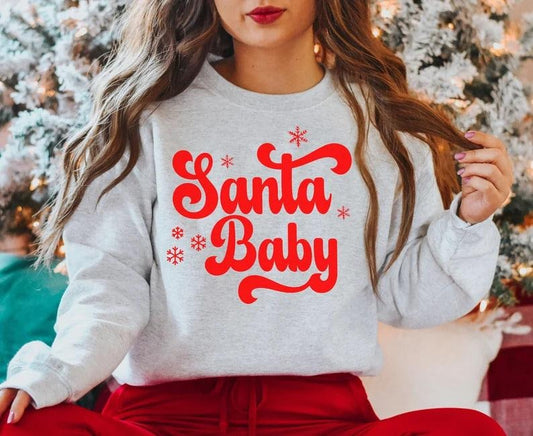 Santa Baby Christmas Pregnancy Announcement Sweatshirt, XMas Maternity Sweater, Holiday Gender Reveal Outfit Winter Baby Shower Gift, Christmas Baby, Winter Baby, New Mom To Be, Pregnancy Reveal Shirtstyle{n002}3