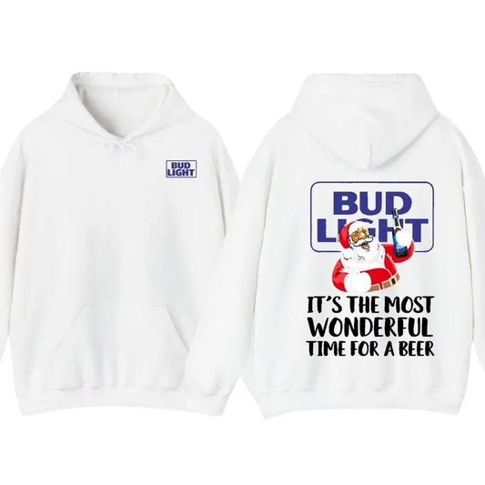 Santa Claus Bud Light Hoodie, T-Shirt, Its The Most Wonderful Time For A Beer Hoodie- Gift For Men, Women, Christmas Gift