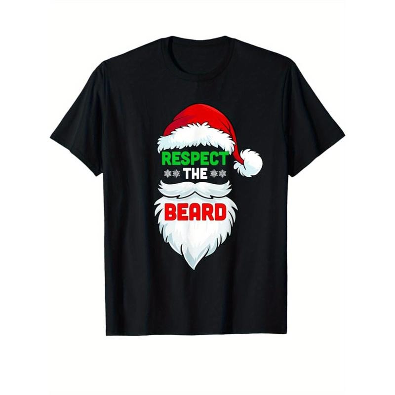 Santa Claus Graphic Tee - Men's Cotton Short Sleeve Crew Neck Casual T-shirt for Outdoor Xmas, Gift for Him, Tops for Men, Christmas Print Clothing made in usa
