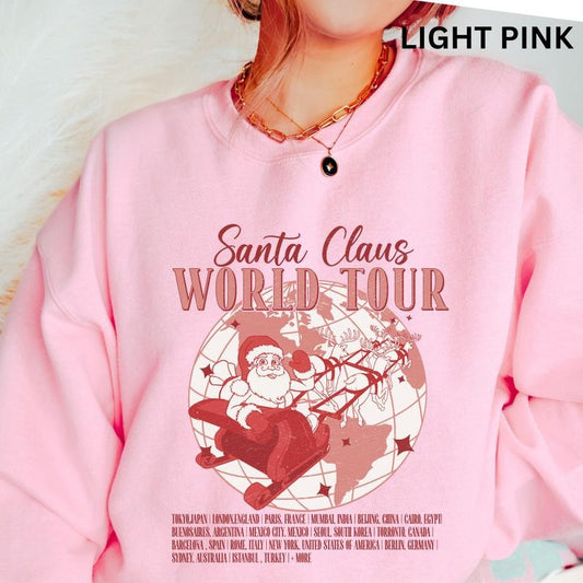 Santa Claus World Tour Crewneck, Christmas Sweatshirt, Winter Season Graphic, Casual Cotton Crewneck, Polyester, Oversized