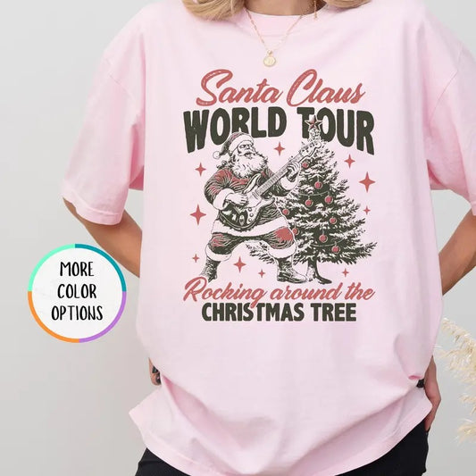 Santa Claus World Tour Shirt, Retro Santa Tee, Rock Concert Shirt, Santa Claus Christmas Shirt, Santa Rocking Shirt, Santa Tee