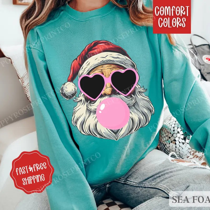 Santa Comfort Colors Sweatshirt, Merry Christmas Sweater Womenswear, Holiday Crewneck retro christmas funny santa