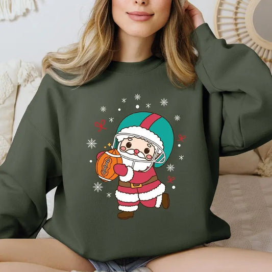 Santa Football Sweatshirt, Christmas Football Sweatshirt, Funny Santa Claus Sports Sweatshirt, Christmas Shirt For Fan Football, Holiday Gift for Women and Men